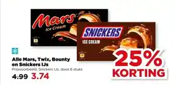 PLUS Alle Mars, Twix, Bounty en Snickers IJs aanbieding