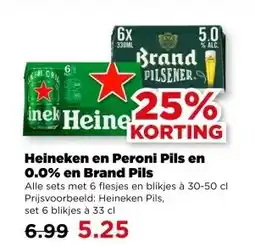 PLUS Heineken en Peroni Pils en 0.0% en Brand Pils aanbieding