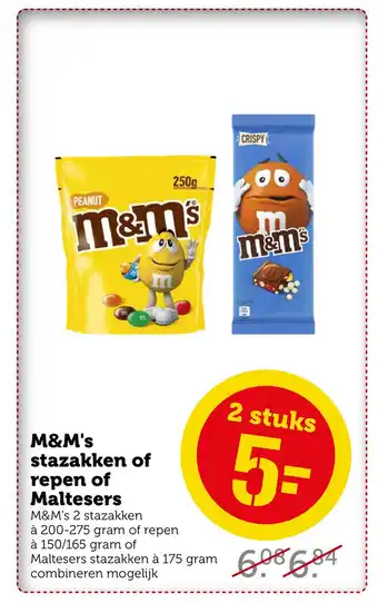 Coop M&M's stazakken of repen of Maltesers aanbieding