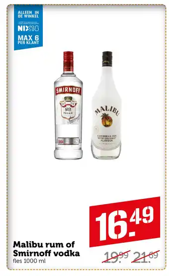 Coop Malibu rum of Smirnoff vodka aanbieding