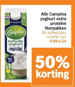 Albert Heijn Alle Campina yoghurt extra proteïne literpakken aanbieding