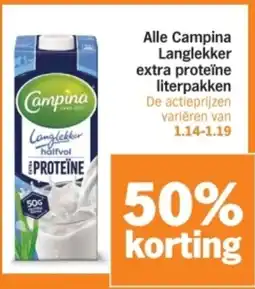 Albert Heijn Alle Campina Langlekker extra proteïne literpakken aanbieding
