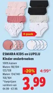 Lidl ESMARA KIDS en LUPILU Kinder onderbroeken aanbieding
