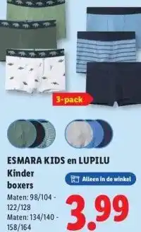 Lidl ESMARA KIDS en LUPILU Kinder boxers aanbieding