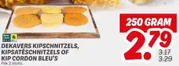 Dekamarkt Dekavers kipschnitzels, kipsatéschnitzels of kip cordon bleu's aanbieding