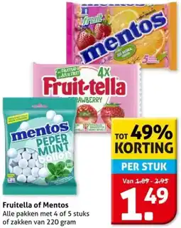 Hoogvliet Fruitella of Mentos aanbieding