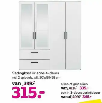 Leen Bakker Kledingkast Orleans 4-Deurs aanbieding