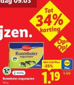 Lidl Roomboter ongezouten aanbieding