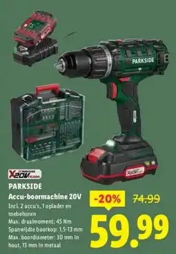 Lidl PARKSIDE Accu-boormachine 20V aanbieding