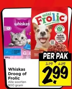Vomar Voordeelmarkt Whiskas Droog of Frolic aanbieding