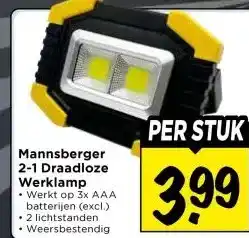 Vomar Voordeelmarkt Mannsberger 2-1 Draadloze Werklamp aanbieding