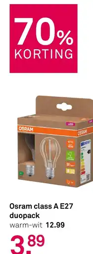 Karwei Osram class A E27 duopack aanbieding