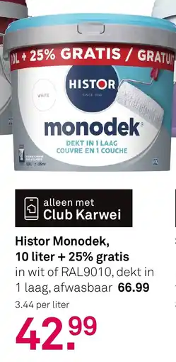Karwei Histor Monodek, 10 liter + 25% gratis aanbieding