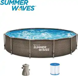Top1Toys Summer Waves Zwembad Active Frame 366 X 76 cm Dark Double Rattan + filterpomp aanbieding