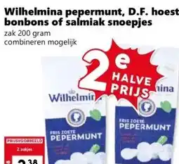 CoopCompact Wilhelmina pepermunt, D.F. hoest bonbons of salmiak snoepjes aanbieding