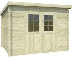 Hornbach OUTDOOR LIFE Blokhut Nadia geïmpregneerd vurenhout olijfgroen 275x230 cm aanbieding