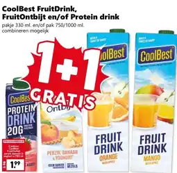 Coop CoolBest Fruit Drink, FruitOntbijt en/of Protein drink aanbieding