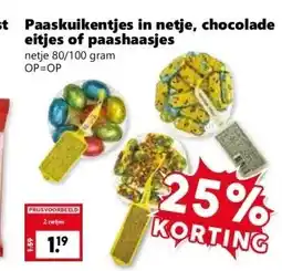 Coop Paaskuikentjes in netje, chocolade eitjes of paashaasjes aanbieding
