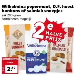 Coop Wilhelmina pepermunt, D.F. hoest bonbons of salmiak snoepjes aanbieding