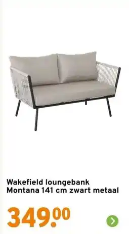 GAMMA Wakefield loungebank Montana 141 cm zwart metaal aanbieding