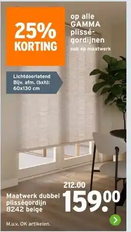 GAMMA Maatwerk dubbel plisségordijn 8242 beige aanbieding