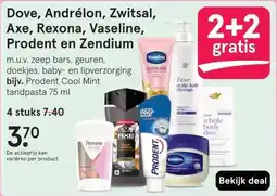 Etos Dove, Andrélon, Zwitsal, Axe, Rexona, Vaseline, Prodent en Zendium aanbieding