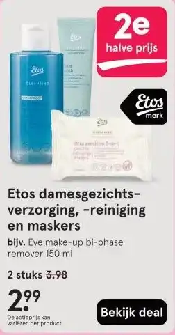 Etos Etos damesgezichts- verzorging, -reiniging en maskers aanbieding
