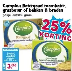 Boon`s Markt Campina Botergoud roomboter. grasboter of bakken & braden aanbieding