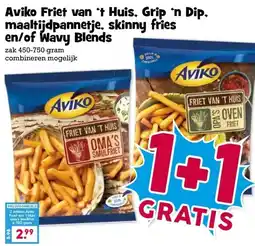 Boon`s Markt Aviko Friet van 't Huis, Grip 'n Dip. maaltijdpannetje, skinny fries en/of Wavy Blends aanbieding