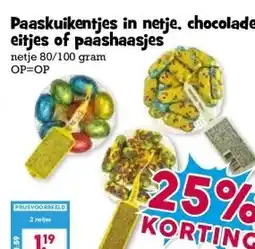 Boon`s Markt Paaskuikentjes in netje, chocolade eitjes of paashaasjes aanbieding