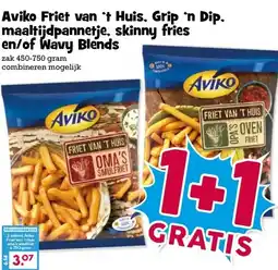 Boon`s Markt Aviko Friet van 't Huis, Grip 'n Dip. maaltijdpannetje, skinny fries en/of Wavy Blends aanbieding