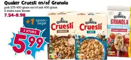 Boon`s Markt Quaker Cruesli en/of Granola aanbieding