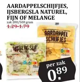 Boon`s Markt AARDAPPELSCHIJFJES, IJSBERGSLA NATUREL, FIJN OF MELANGE aanbieding