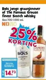 Boon`s Markt Bols jonge graanjenever of The Famous Grouse finest Scotch whisky aanbieding