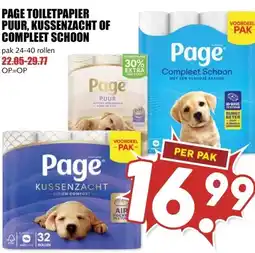 MCD Supermarkt PAGE TOILETPAPIER PUUR, KUSSENZACHT OF COMPLEET SCHOON aanbieding