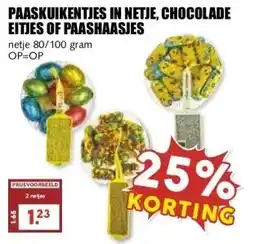 MCD Supermarkt PAASKUIKENTJES IN NETJE, CHOCOLADE EITJES OF PAASHAASJES aanbieding