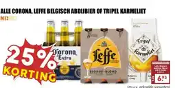 MCD Supermarkt ALLE CORONA, LEFFE BELGISCH ABDIJBIER OF TRIPEL KARMELIET aanbieding