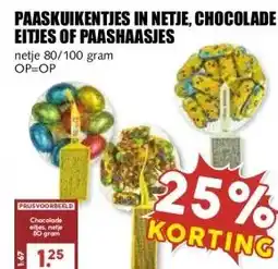 MCD Supermarkt PAASKUIKENTJES IN NETJE, CHOCOLADE EITJES OF PAASHAASJES aanbieding