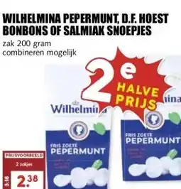 MCD Supermarkt WILHELMINA PEPERMUNT, D.F. HOEST BONBONS OF SALMIAK SNOEPJES aanbieding