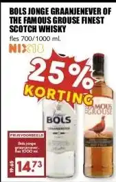 MCD Supermarkt BOLS JONGE GRAANJENEVER OF THE FAMOUS GROUSE FINEST SCOTCH WHISKY aanbieding