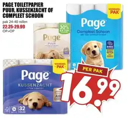 MCD Supermarkt PAGE TOILETPAPIER PUUR, KUSSENZACHT OF COMPLEET SCHOON aanbieding