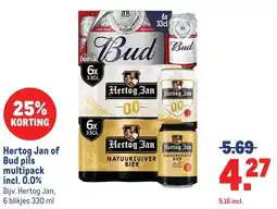 Makro Hertog Jan of Bud pils multipack incl. 0.0% aanbieding