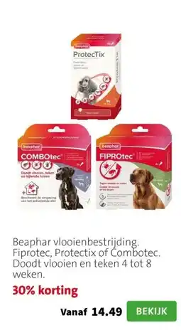 Intratuin Beaphar vlooienbestrijding. Fiprotec, Protectix of Combotec. Doodt vlooien en teken 4 tot 8 weken. aanbieding