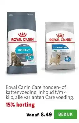 Intratuin Royal Canin Care honden- of kattenvoeding. Inhoud t/m 4 kilo, alle varianten Care voeding. aanbieding