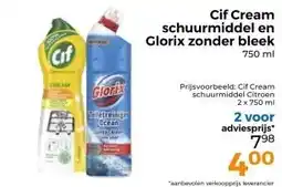 Trekpleister Cif Cream schuurmiddel en Glorix zonder bleek aanbieding