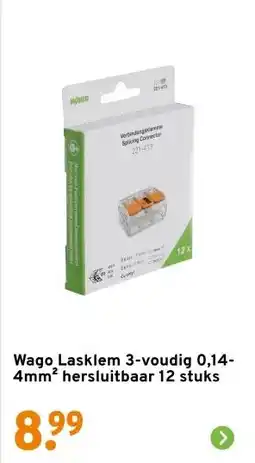 GAMMA Wago Lasklem 3-voudig 0,14-4mm² hersluitbaar 12 stuks aanbieding