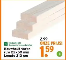 GAMMA Bouwhout vuren ruw 22x50 mm Lengte 210 cm aanbieding