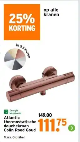 GAMMA Atlantic thermostatische douchekraan Colin Rood Goud aanbieding