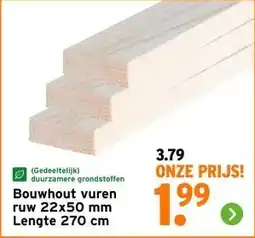 GAMMA Bouwhout vuren ruw 22x50 mm Lengte 270 cm aanbieding