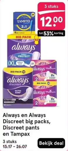 Etos Always en Always Discreet big packs, Discreet pants aanbieding